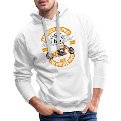 Route 66 Hoodie, Americas Road, Fathers Day Gift, Mother Road, Route 66 Hoodie, Road Trip Hoodie, Route 66 Usa Motorcycle Biker Souvenir Men’s Premium Hoodie - white