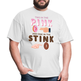 Adult Humor Shirt, The shocker symbol t-shirt. Inappropriate adult sexual humor. 2 in the pink 1 in the stink butt play anal joke, Two, One - white