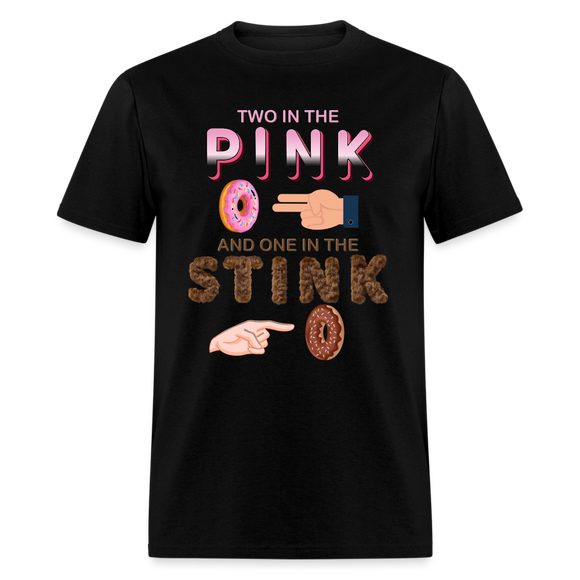 Adult Humor Shirt, The shocker symbol t-shirt. Inappropriate adult sexual humor. 2 in the pink 1 in the stink butt play anal joke, Two, One - black