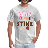 Adult Humor Shirt, The shocker symbol t-shirt. Inappropriate adult sexual humor. 2 in the pink 1 in the stink butt play anal joke, Two, One - heather gray