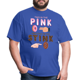 Adult Humor Shirt, The shocker symbol t-shirt. Inappropriate adult sexual humor. 2 in the pink 1 in the stink butt play anal joke, Two, One - royal blue