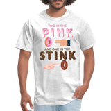 Adult Humor Shirt, The shocker symbol t-shirt. Inappropriate adult sexual humor. 2 in the pink 1 in the stink butt play anal joke, Two, One - light heather gray