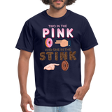 Adult Humor Shirt, The shocker symbol t-shirt. Inappropriate adult sexual humor. 2 in the pink 1 in the stink butt play anal joke, Two, One - navy