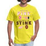 Adult Humor Shirt, The shocker symbol t-shirt. Inappropriate adult sexual humor. 2 in the pink 1 in the stink butt play anal joke, Two, One - yellow