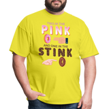 Adult Humor Shirt, The shocker symbol t-shirt. Inappropriate adult sexual humor. 2 in the pink 1 in the stink butt play anal joke, Two, One - yellow